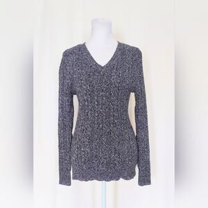 Croft & Barrow V Neck Long Sleeve Black Marled Sweater Size Small 100% Cotton